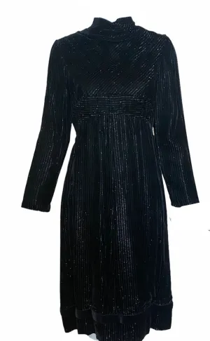 70s Dramatic  Black Striped Velvet Shot with Silver