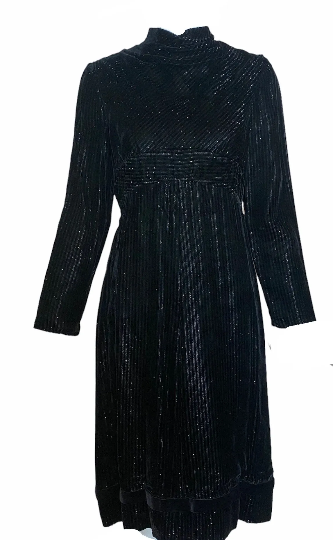 70s Dramatic  Black Striped Velvet Shot with Silver