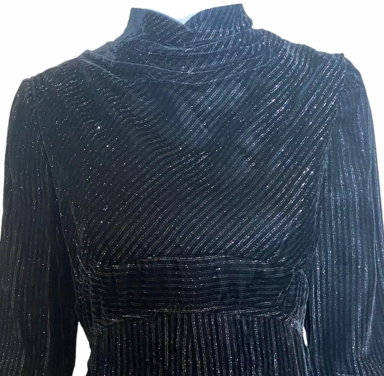 70s Dramatic  Black Striped Velvet Shot with Silver