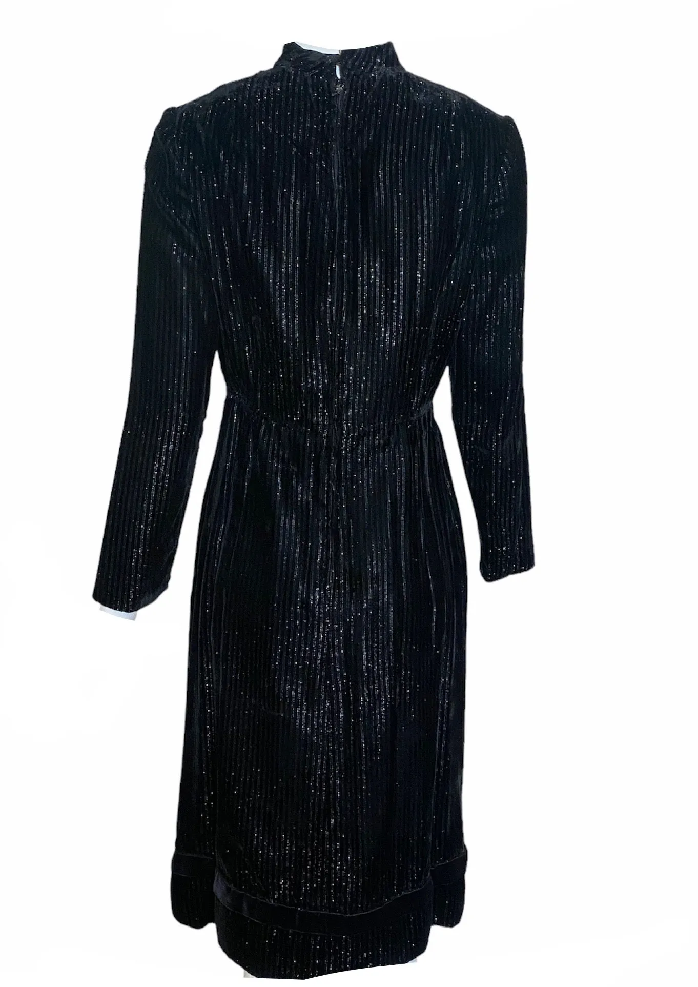 70s Dramatic  Black Striped Velvet Shot with Silver