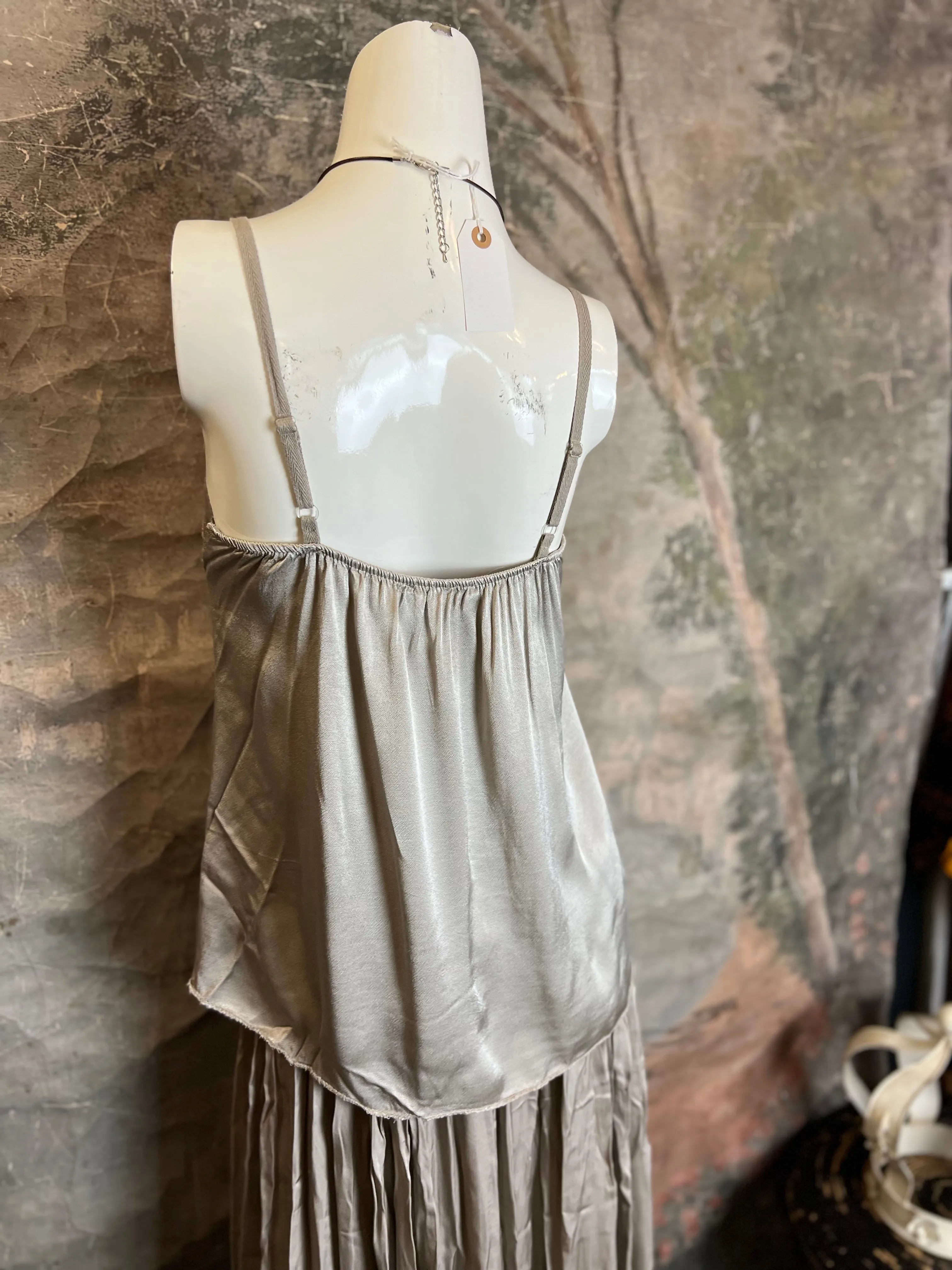 811173CY Satin Luna Tank w/Lace-Taupe
