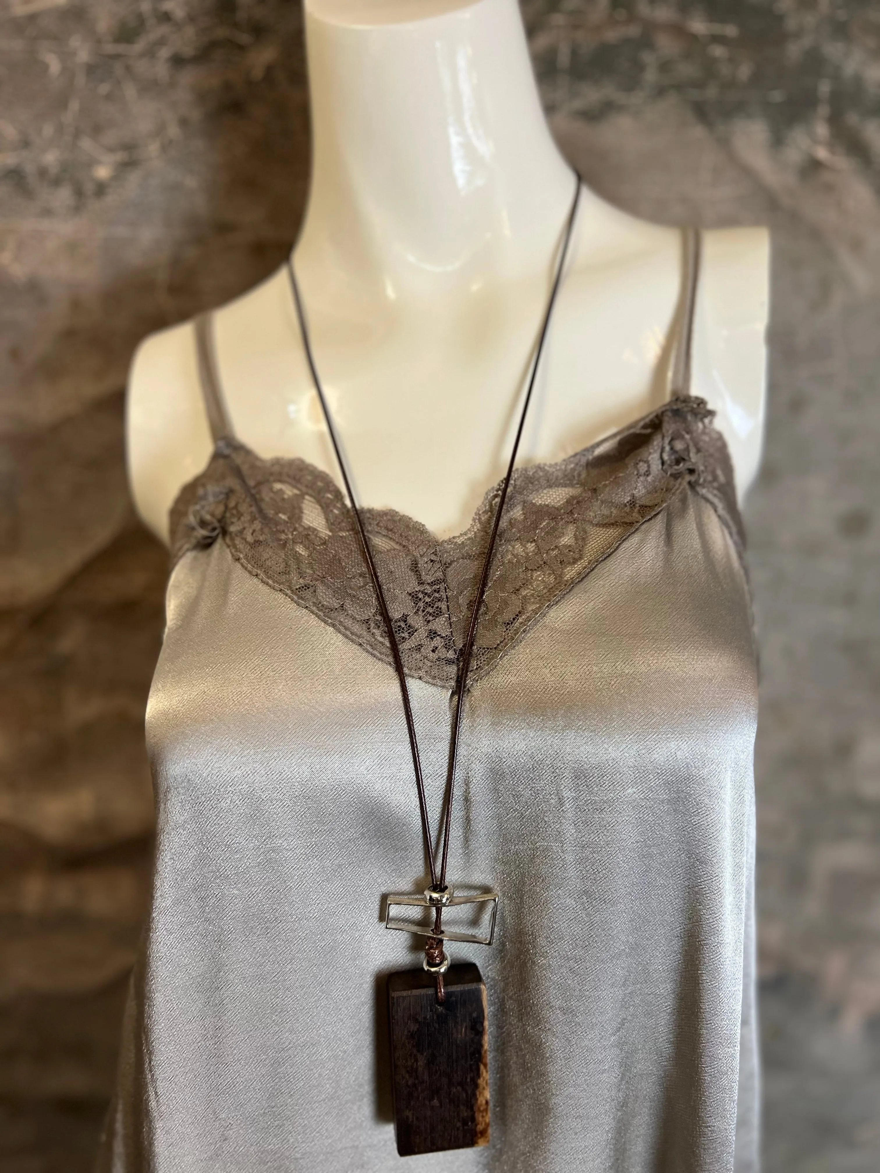 811173CY Satin Luna Tank w/Lace-Taupe