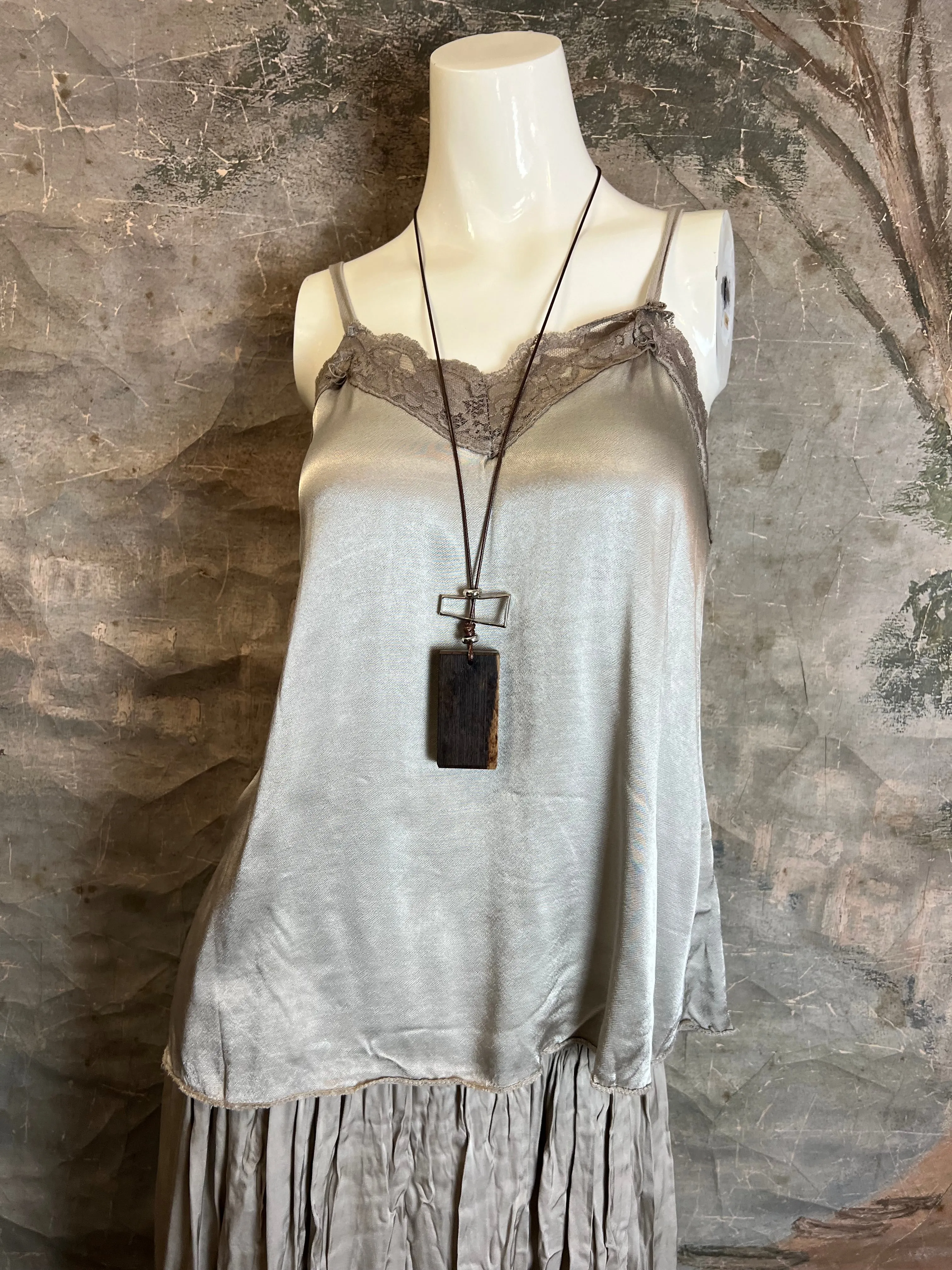 811173CY Satin Luna Tank w/Lace-Taupe