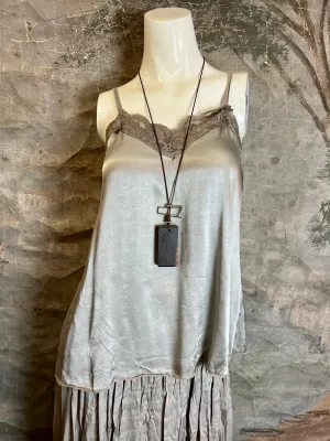 811173CY Satin Luna Tank w/Lace-Taupe