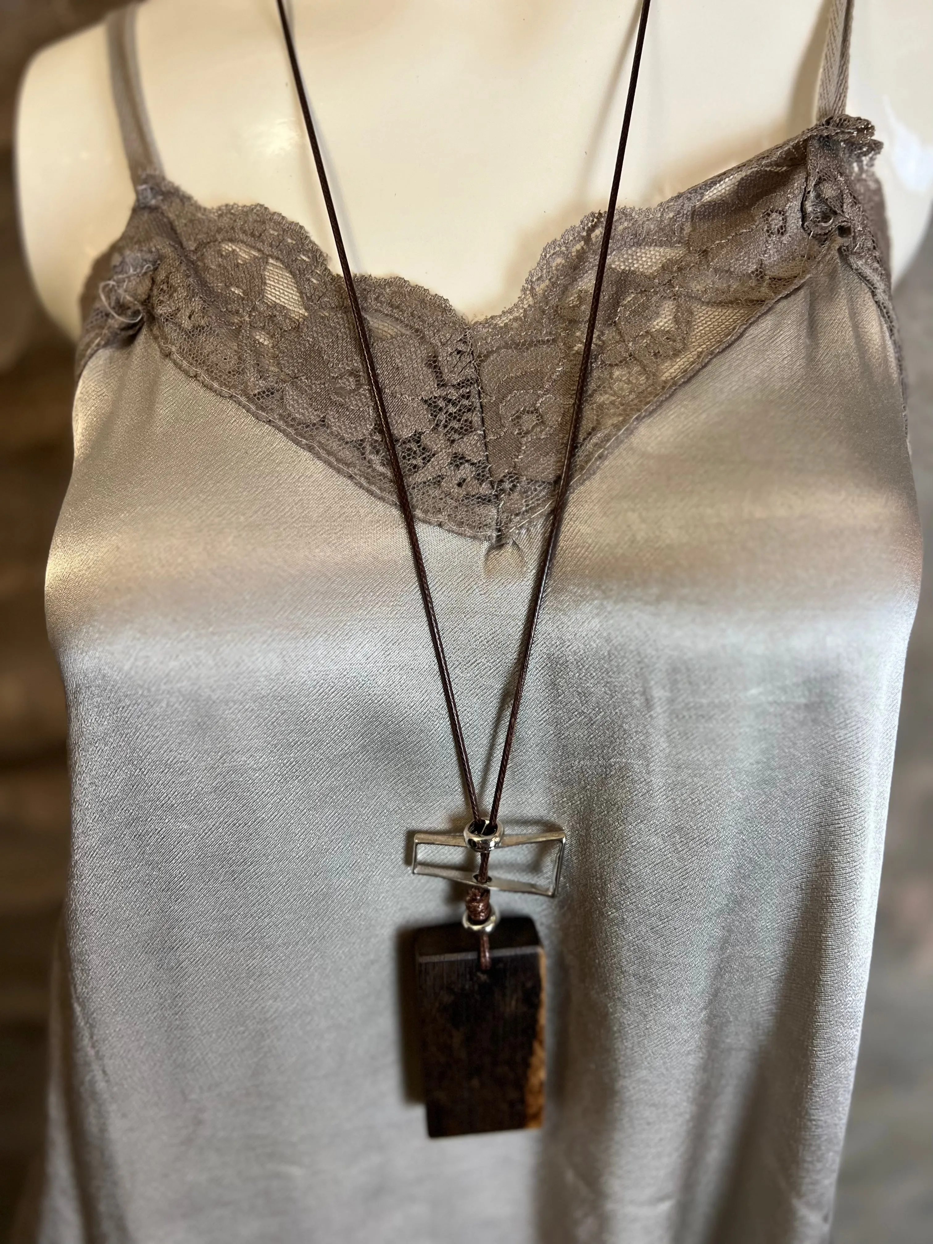 811173CY Satin Luna Tank w/Lace-Taupe