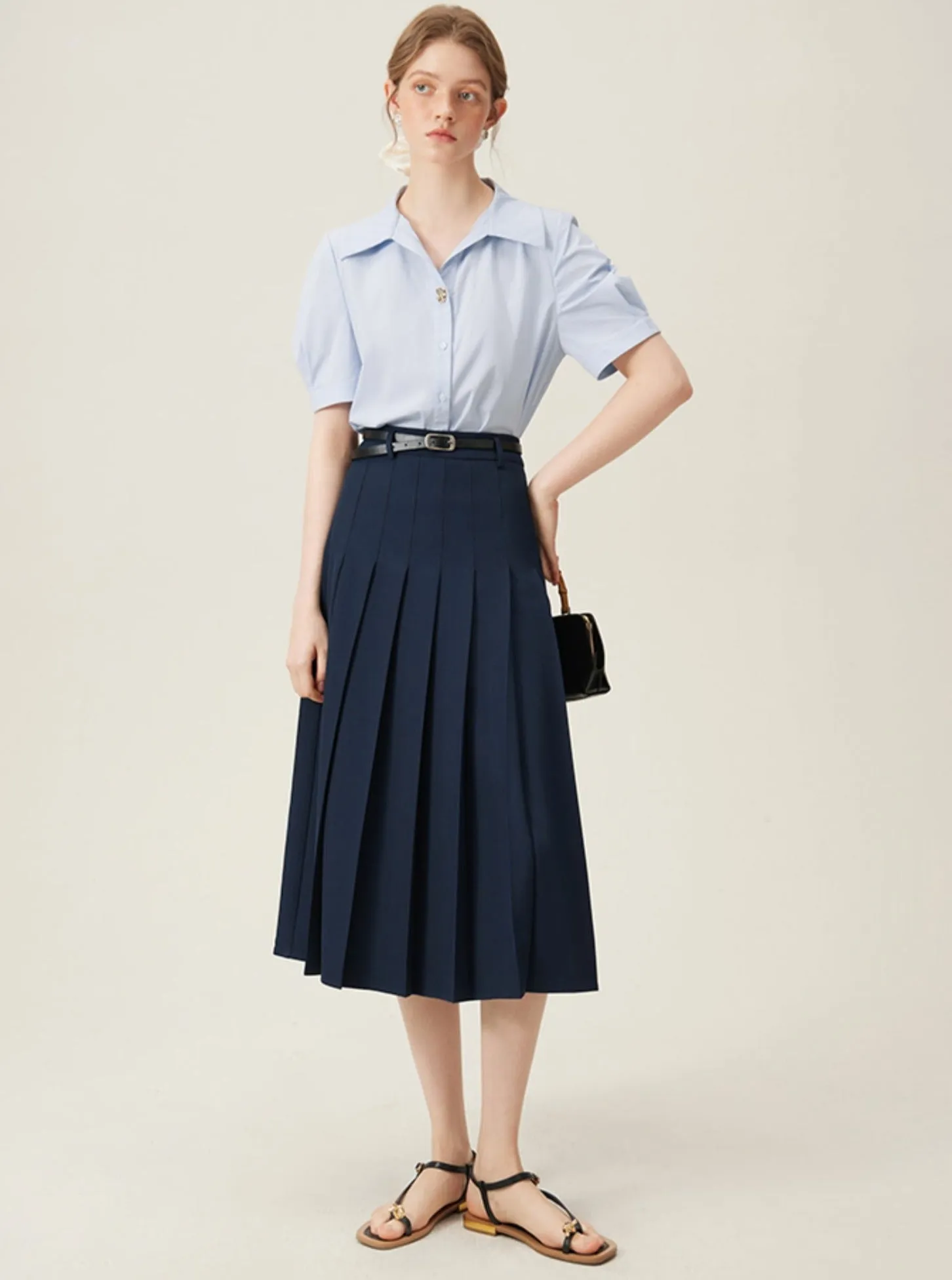 A-line High Waist Pleated Long Skirt