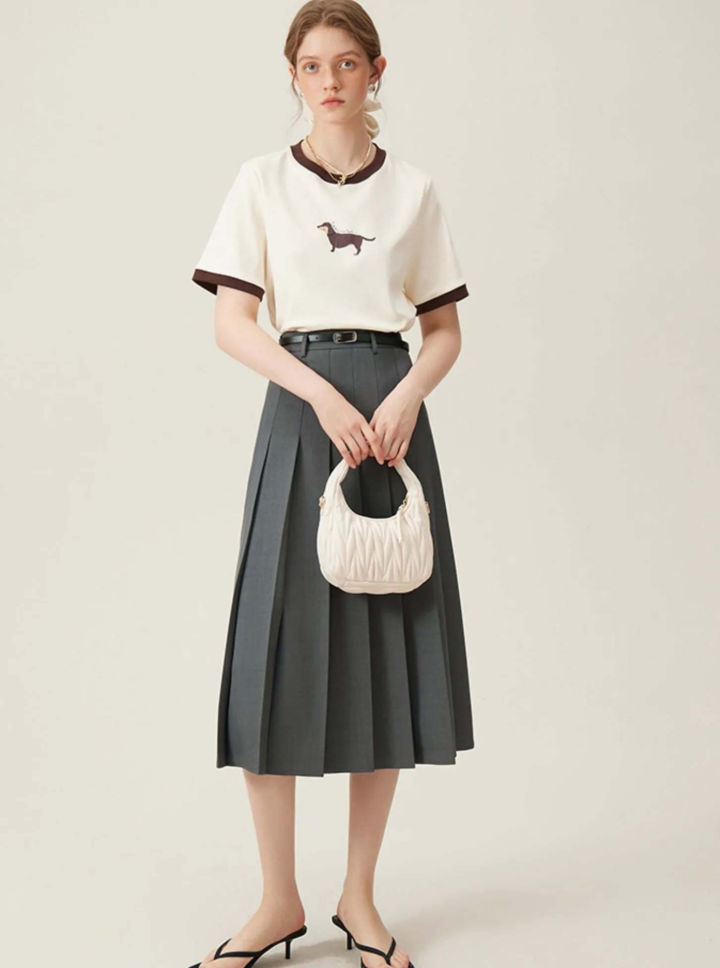 A-line High Waist Pleated Long Skirt
