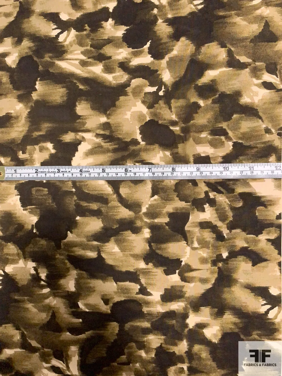 Abstract Border Printed Stretch Cotton Poplin - Olive / Brown / Taupe