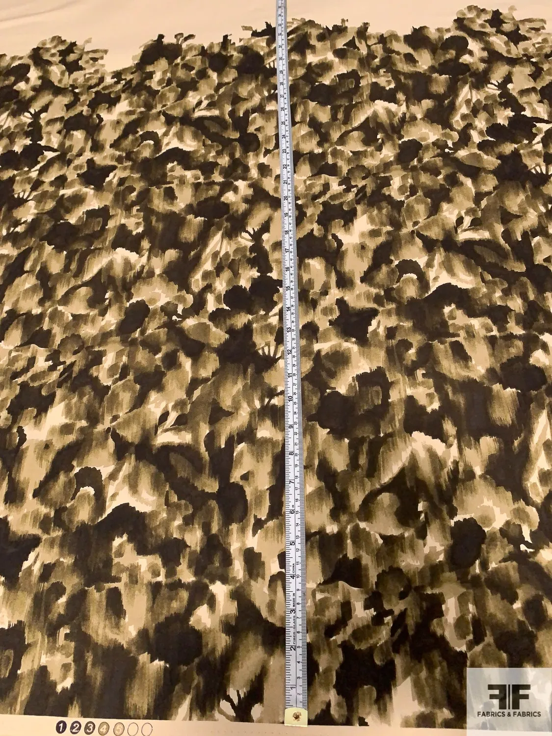 Abstract Border Printed Stretch Cotton Poplin - Olive / Brown / Taupe