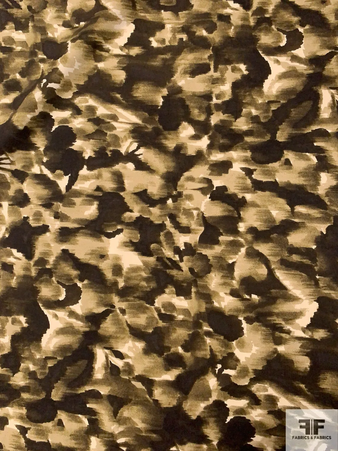 Abstract Border Printed Stretch Cotton Poplin - Olive / Brown / Taupe