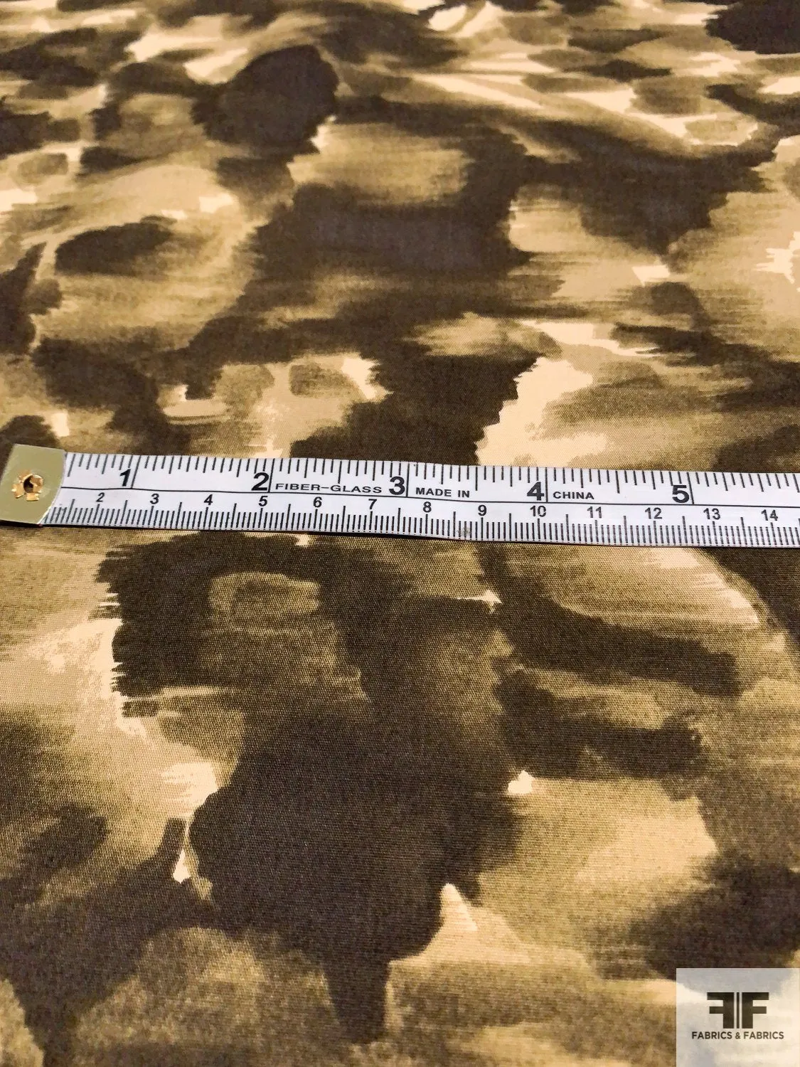 Abstract Border Printed Stretch Cotton Poplin - Olive / Brown / Taupe