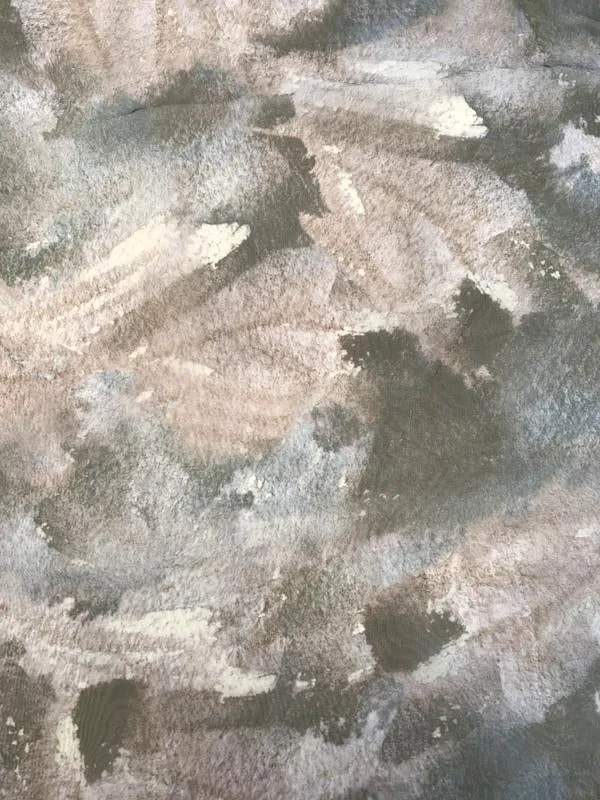 Abstract Watercolor Printed Polyester Organza - Purple / Light Taupe / Black