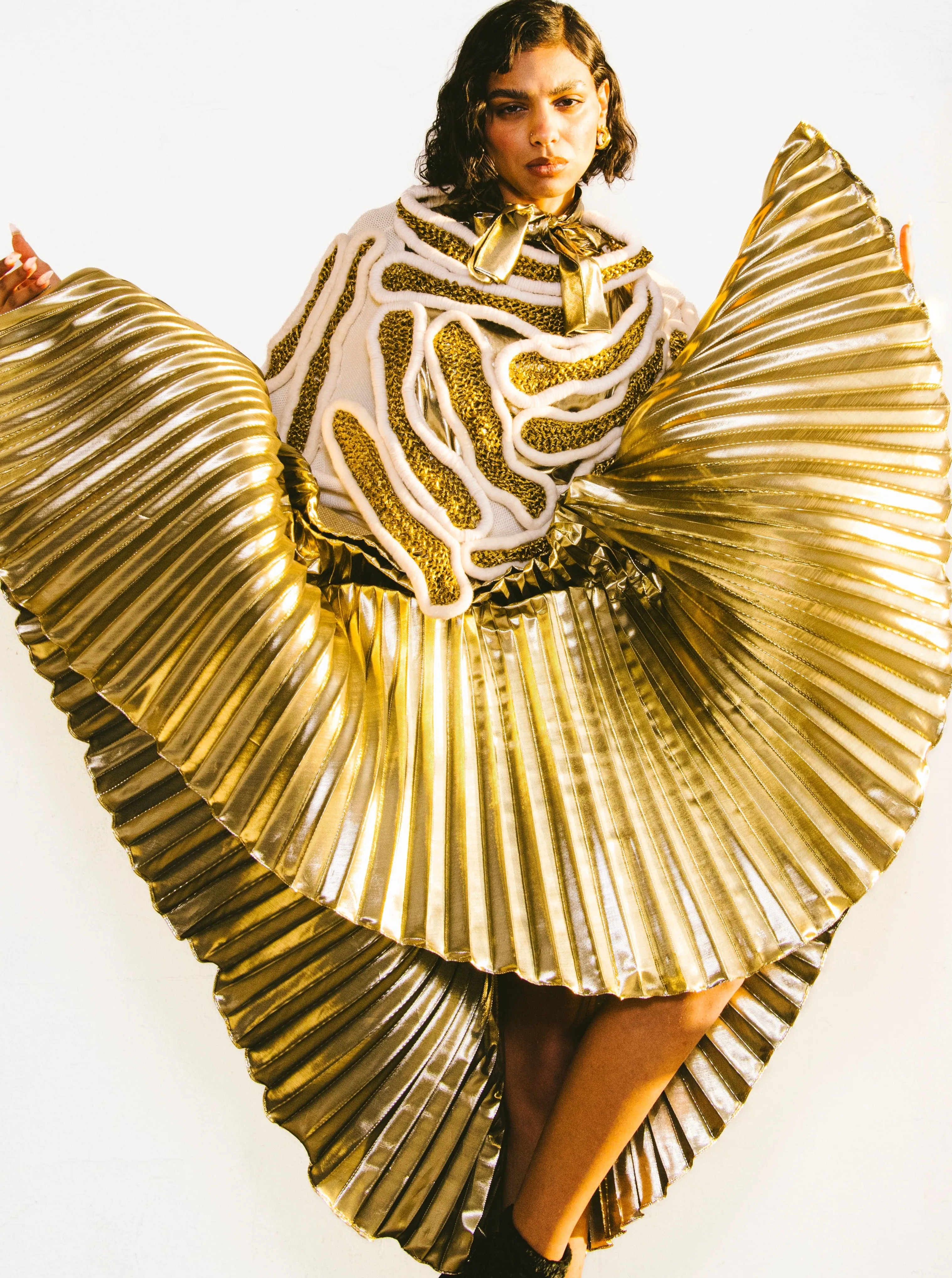 Accordion Pleated Gold Lame Skirt