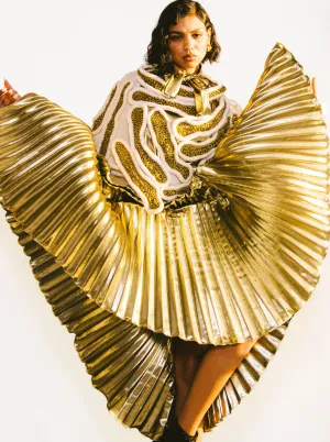 Accordion Pleated Gold Lame Skirt