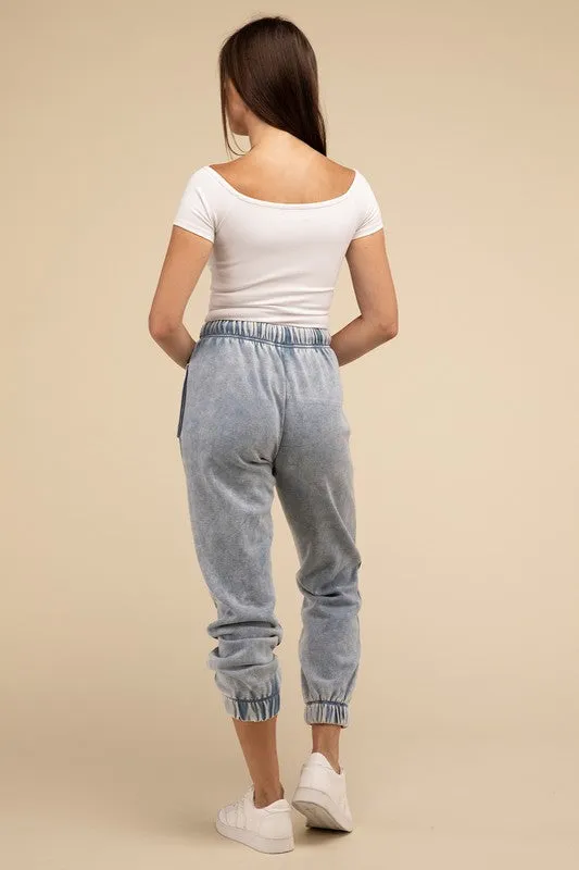 Acid Wash Fleece Sweatpants with Pockets • More Colors