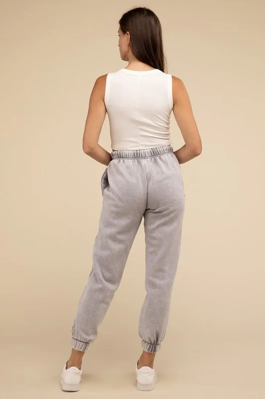 Acid Wash Fleece Sweatpants with Pockets • More Colors