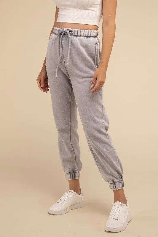 Acid Wash Fleece Sweatpants with Pockets • More Colors