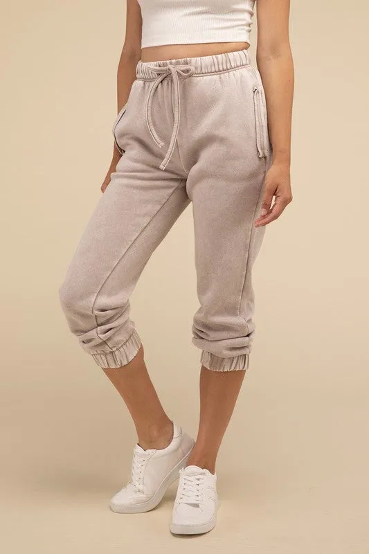 Acid Wash Fleece Sweatpants with Pockets • More Colors