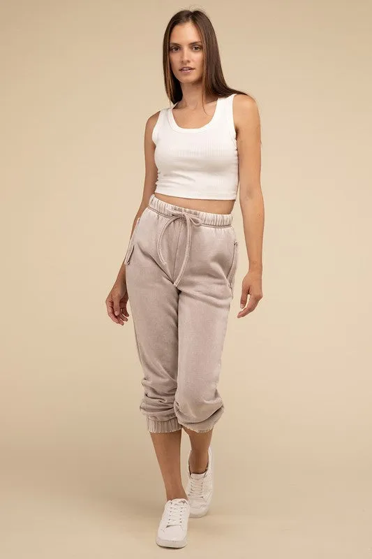 Acid Wash Fleece Sweatpants with Pockets • More Colors