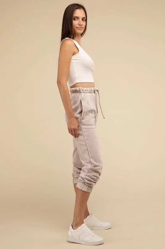 Acid Wash Fleece Sweatpants with Pockets • More Colors