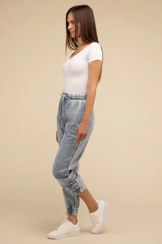 Acid Wash Fleece Sweatpants with Pockets • More Colors