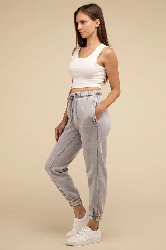 Acid Wash Fleece Sweatpants with Pockets • More Colors