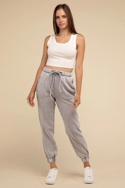 Acid Wash Fleece Sweatpants with Pockets • More Colors