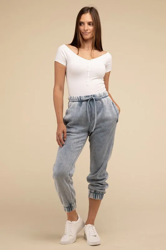 Acid Wash Fleece Sweatpants with Pockets • More Colors