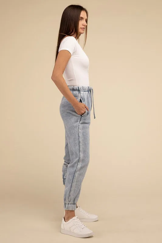 Acid Wash Fleece Sweatpants with Pockets • More Colors
