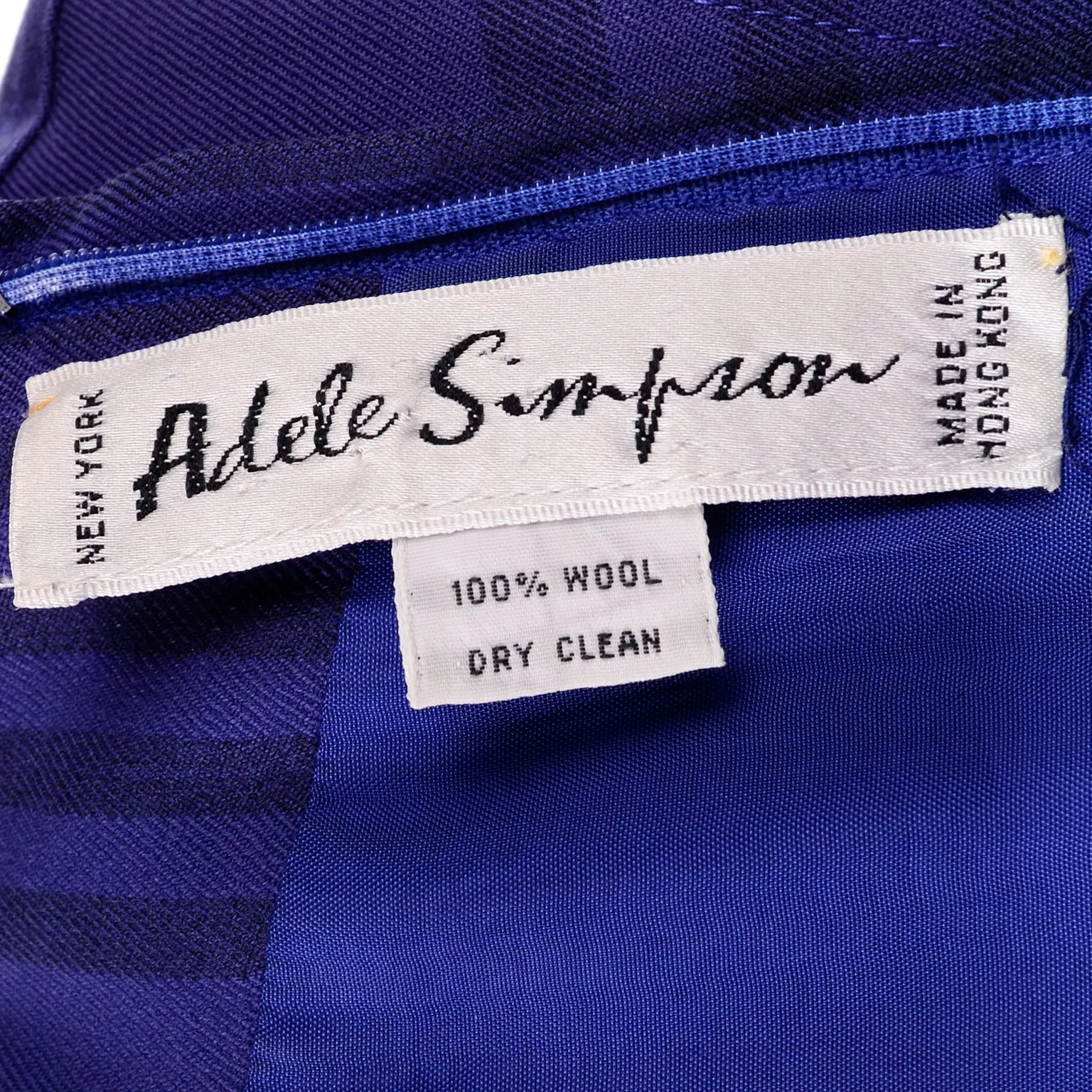 Adele Simpson Blue Plaid Vintage Wool Day Dress
