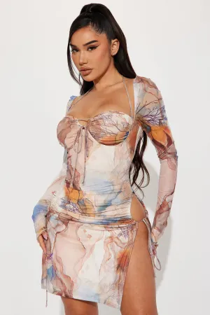 Afternoon Delight Mesh Mini Dress - Taupe/combo