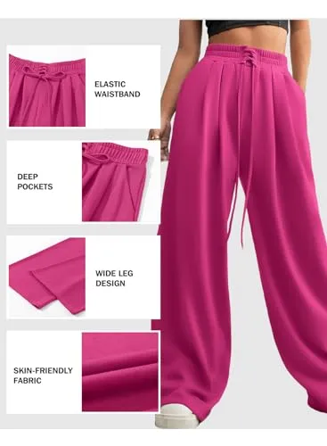 Aleumdr Womens Wide Leg Joggers 2024 Fall Trendy Baggy Pants Y2K Elastic Waist Jogger Sweatpants Track Pants Beige Medium