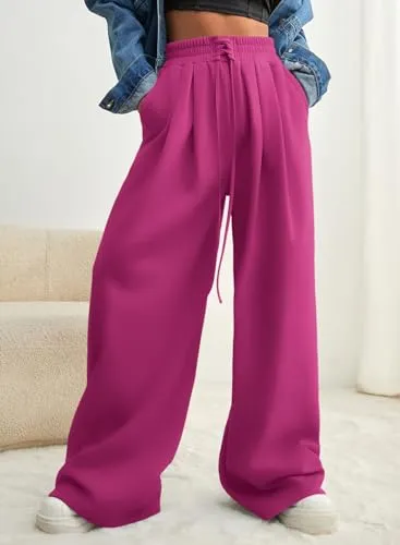 Aleumdr Womens Wide Leg Joggers 2024 Fall Trendy Baggy Pants Y2K Elastic Waist Jogger Sweatpants Track Pants Beige Medium