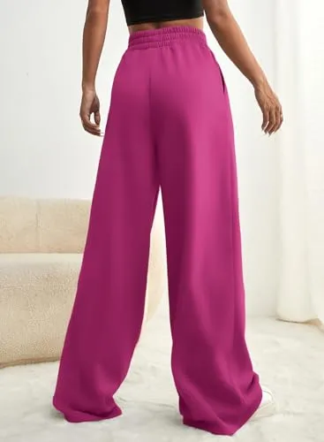 Aleumdr Womens Wide Leg Joggers 2024 Fall Trendy Baggy Pants Y2K Elastic Waist Jogger Sweatpants Track Pants Beige Medium