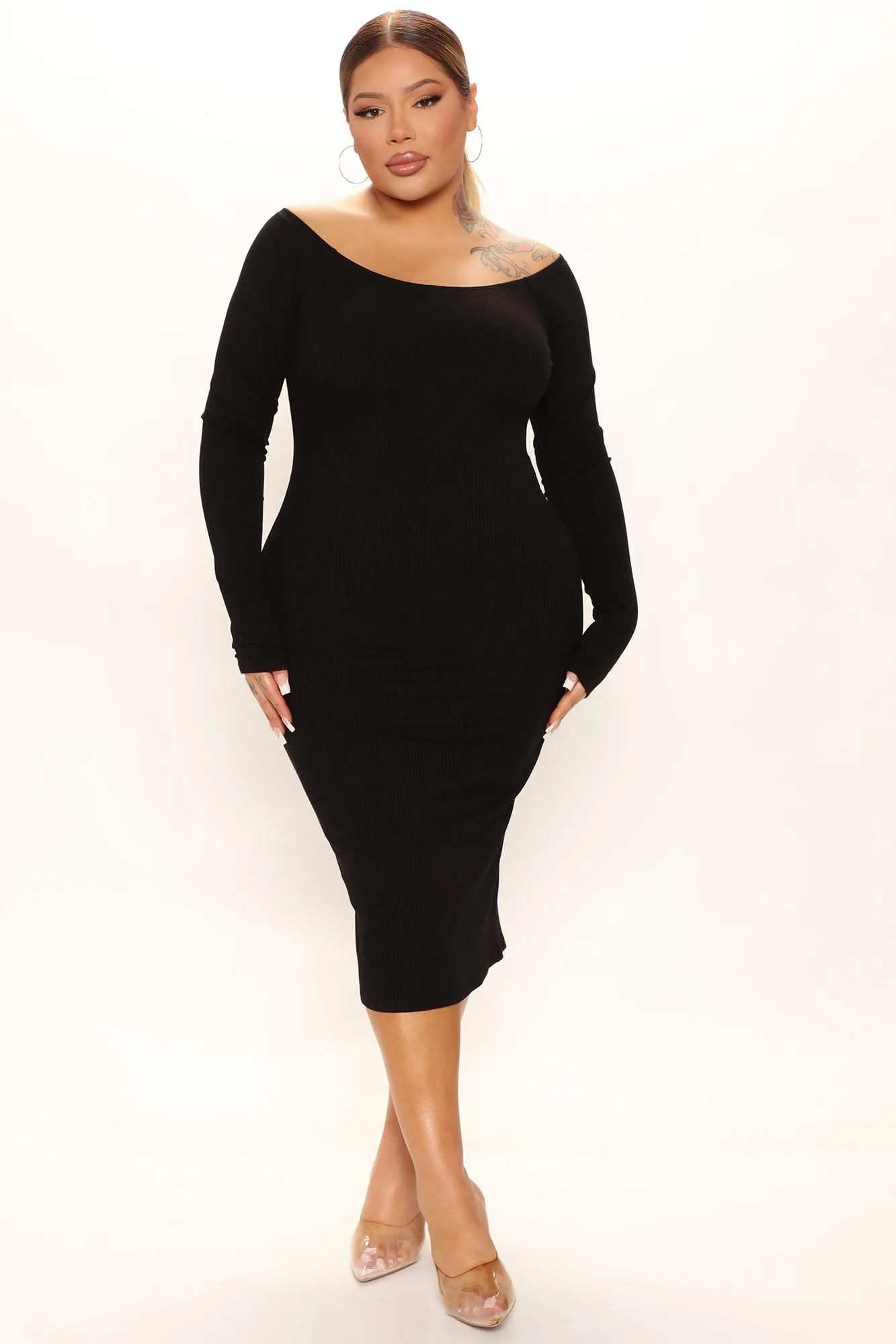 Alpha Off Shoulder Snatched Dress - Black