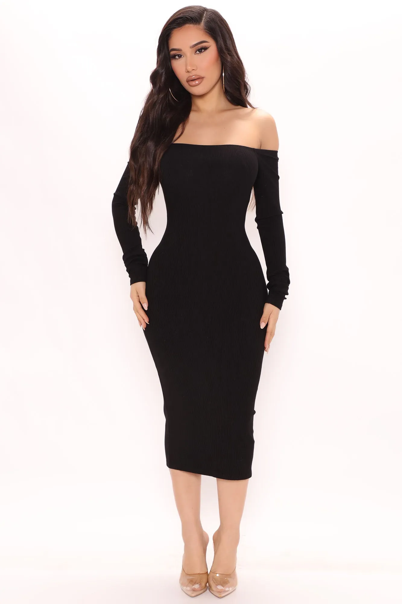 Alpha Off Shoulder Snatched Dress - Black