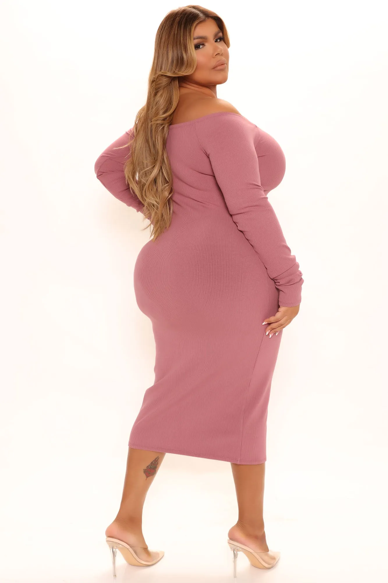 Alpha Off Shoulder Snatched Dress - Mauve