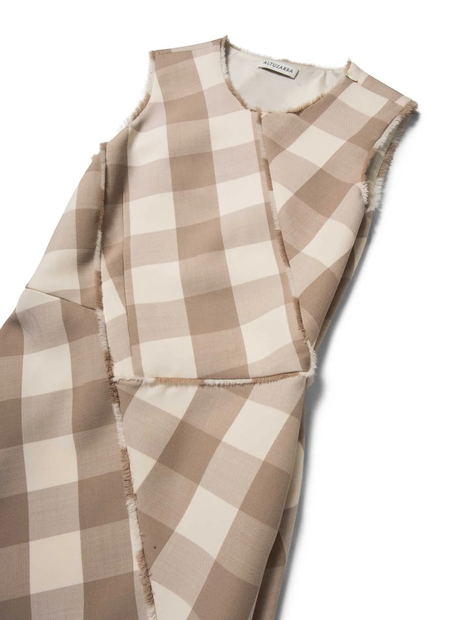 Altuzarra Pencil Plaid Fringe Asymmetric Dress Ivory Beige