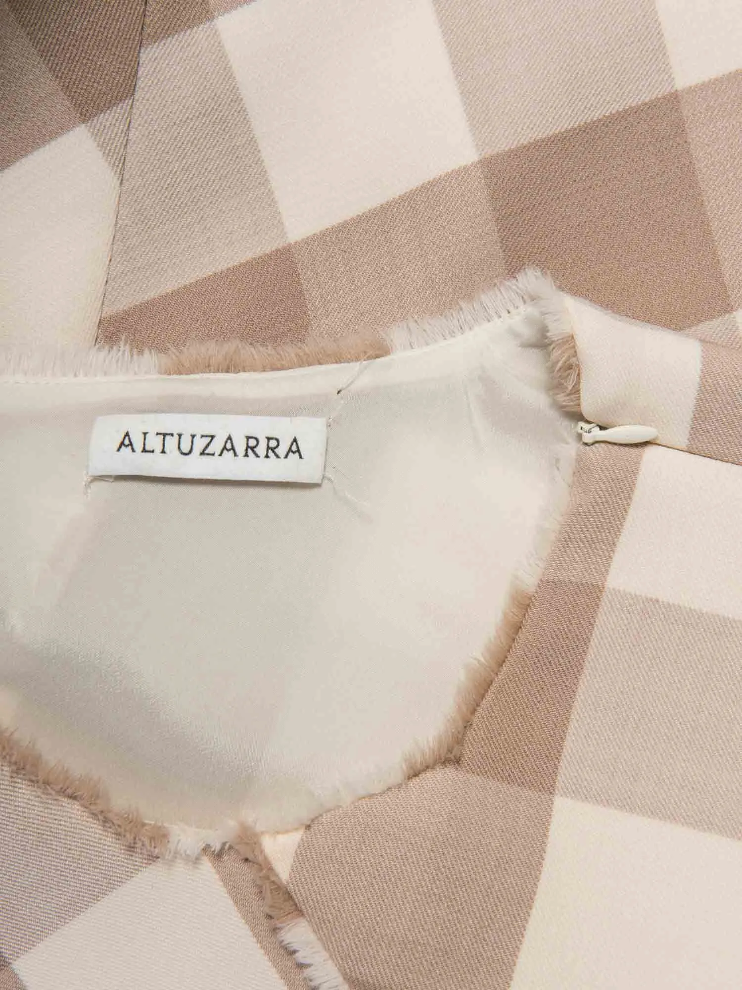 Altuzarra Pencil Plaid Fringe Asymmetric Dress Ivory Beige
