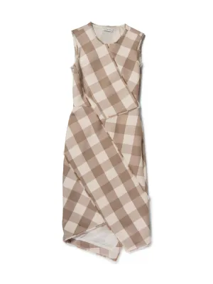 Altuzarra Pencil Plaid Fringe Asymmetric Dress Ivory Beige