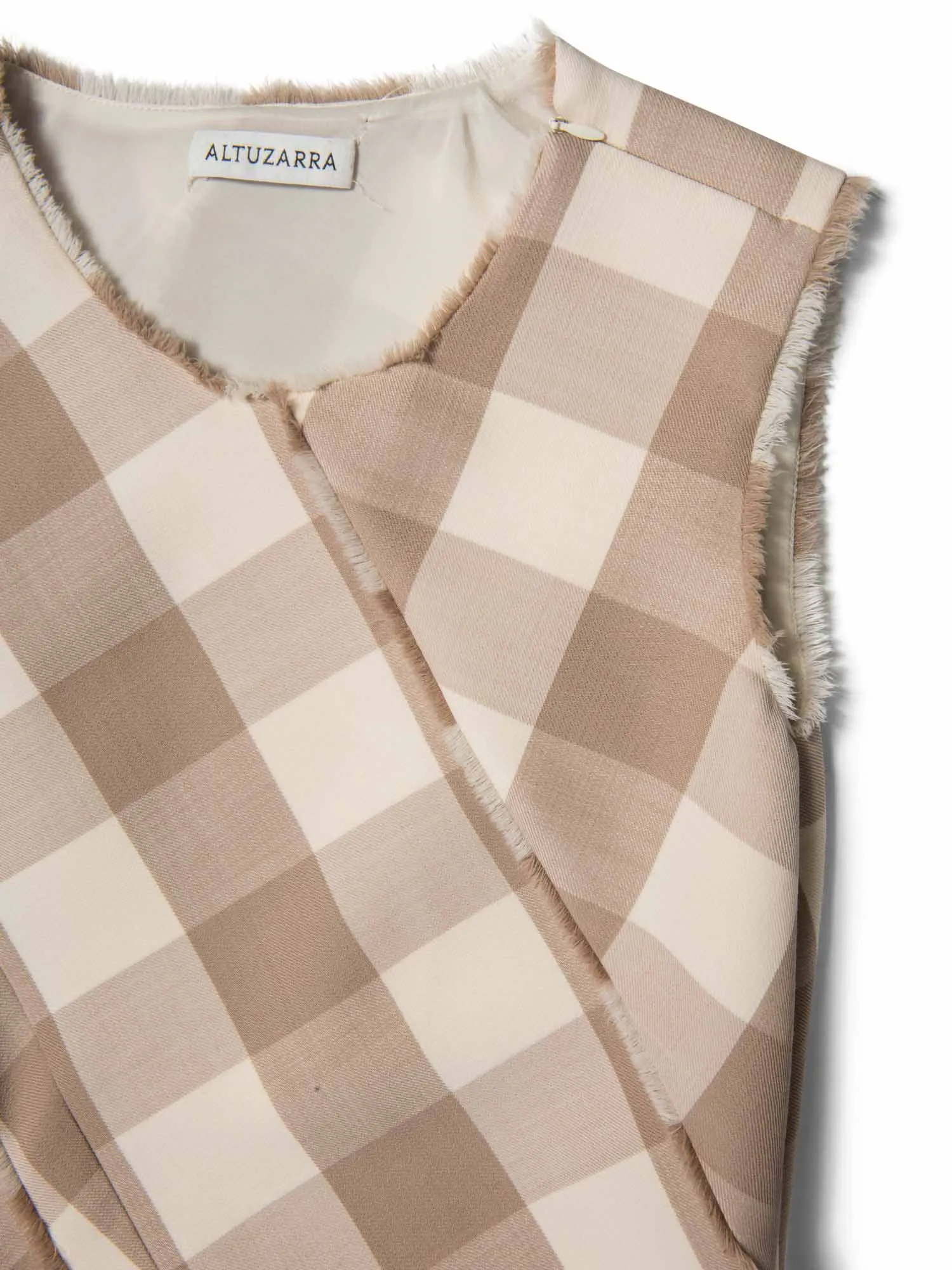 Altuzarra Pencil Plaid Fringe Asymmetric Dress Ivory Beige