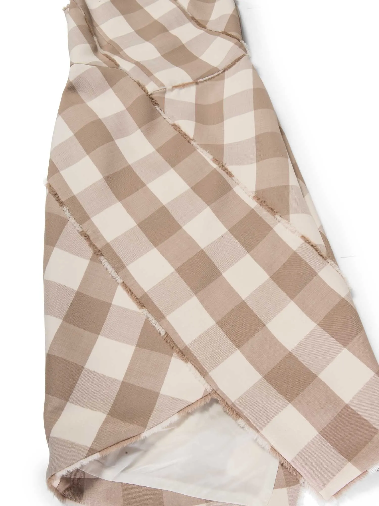 Altuzarra Pencil Plaid Fringe Asymmetric Dress Ivory Beige
