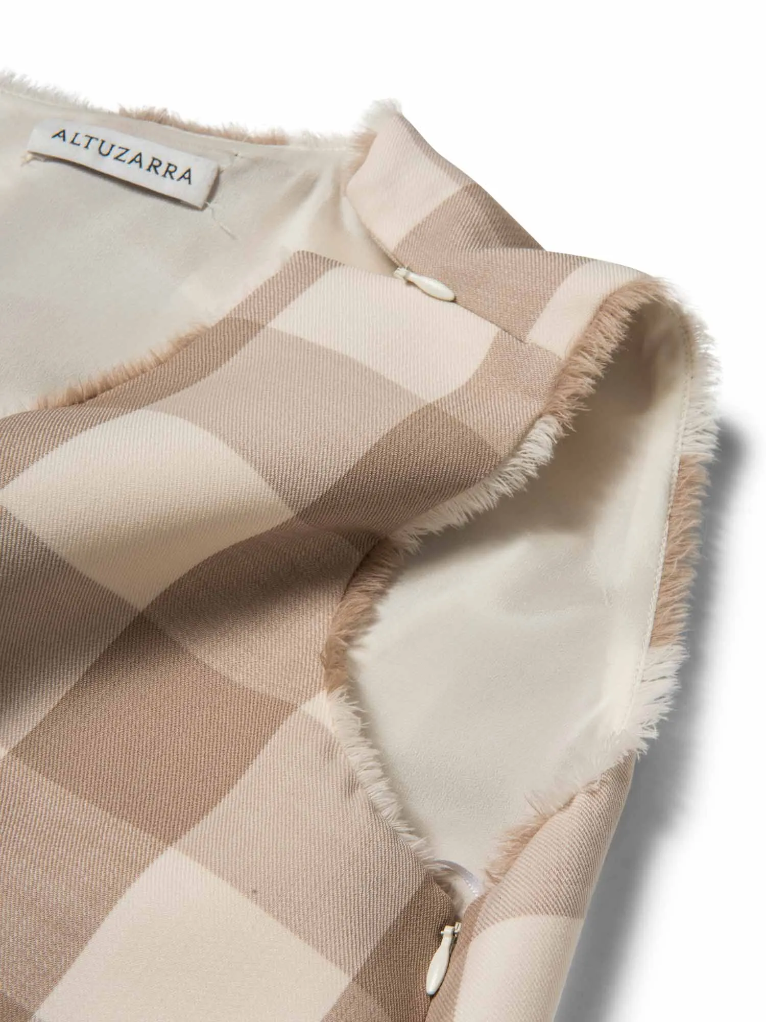 Altuzarra Pencil Plaid Fringe Asymmetric Dress Ivory Beige