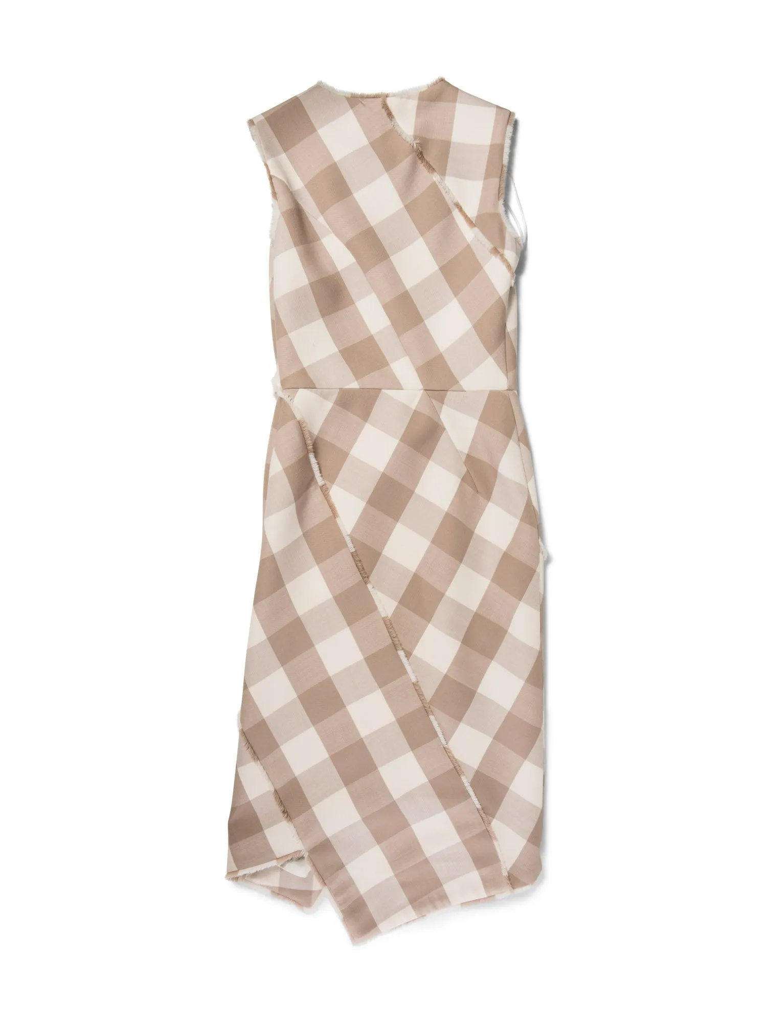 Altuzarra Pencil Plaid Fringe Asymmetric Dress Ivory Beige
