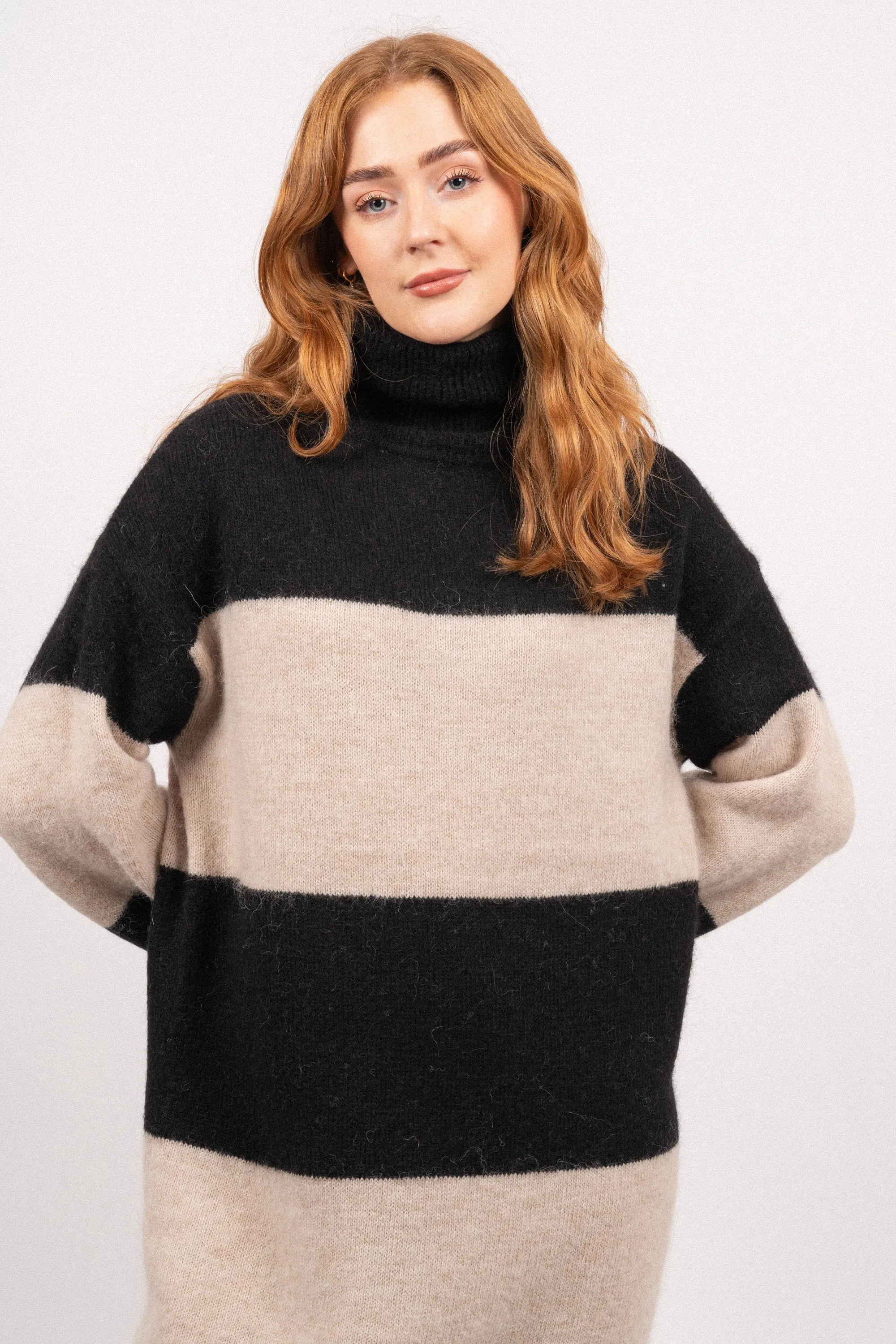 Alva LS Knit High Neck Dress - Black Birch