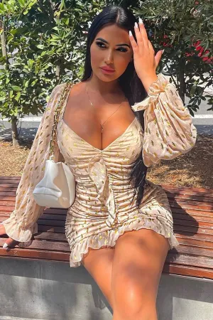 Always Chasing Ruched Mini Dress - Taupe