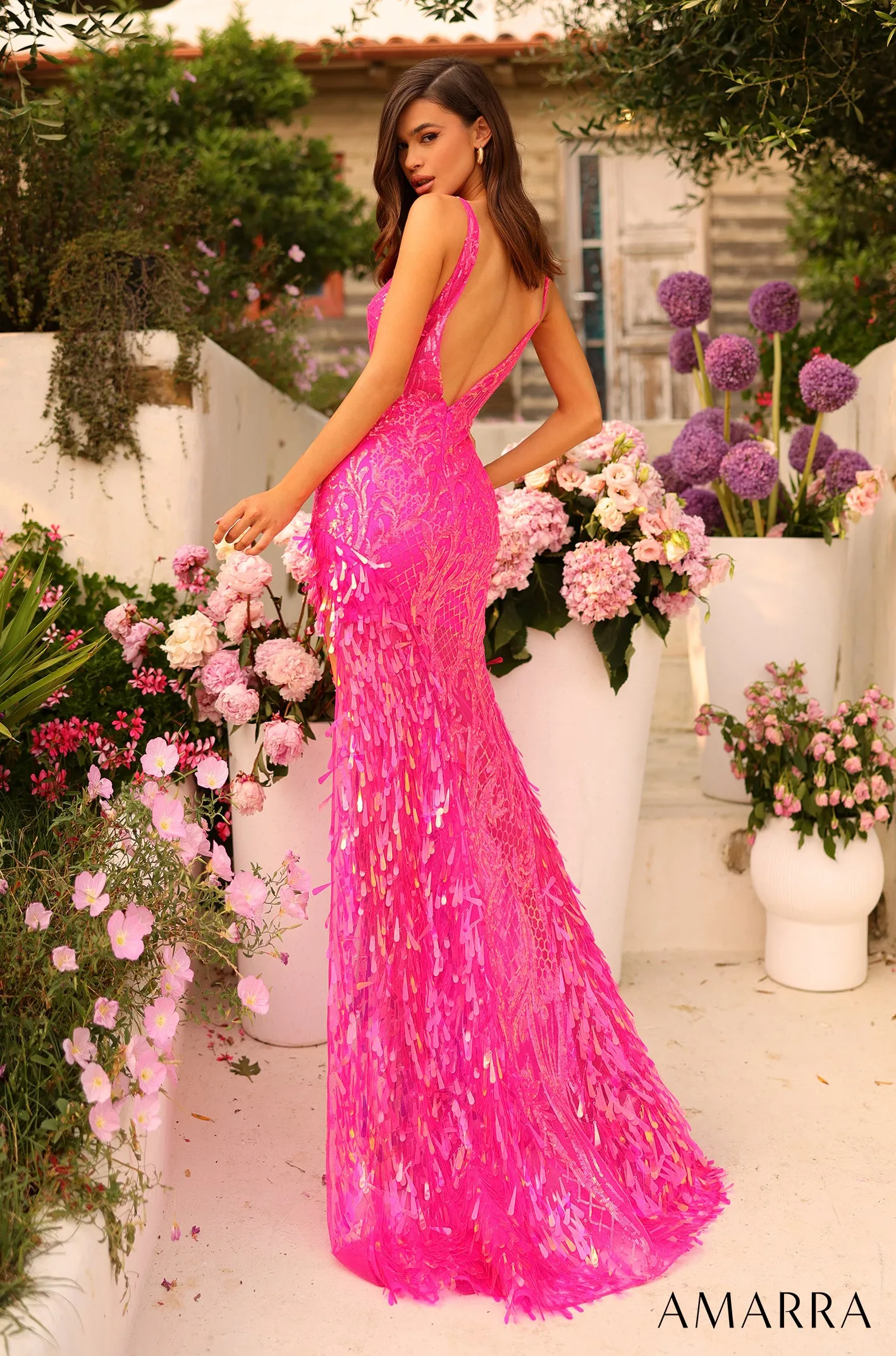 Amarra 88769 Long Sheer Paillette Sequin Maxi High Slit Prom Dress Pageant Gown V Neck