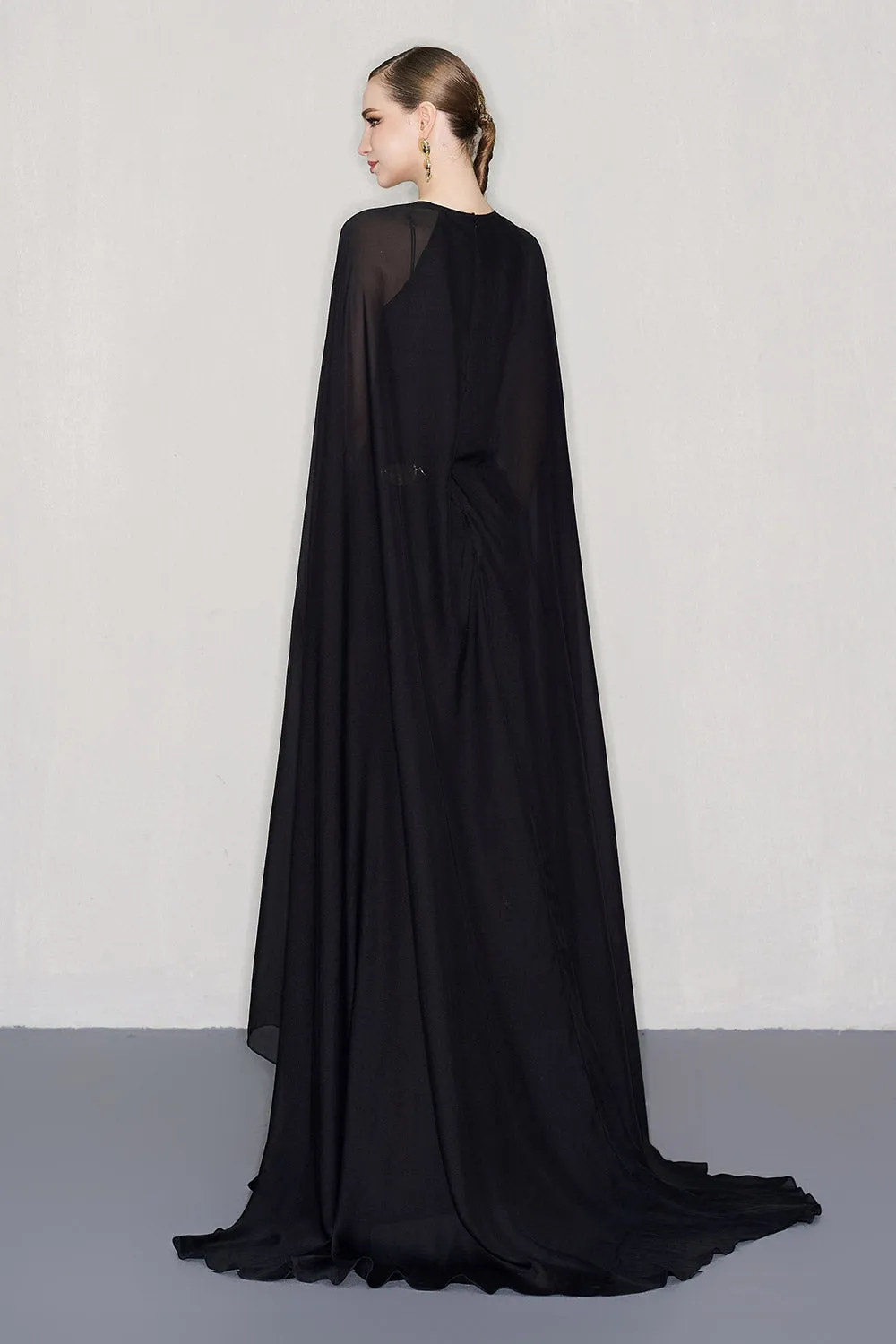Ambrose Cape See-Through Chiffon Floor Length Dress