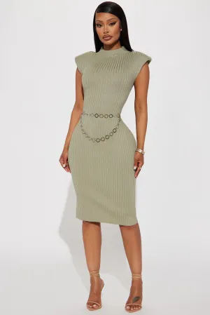Amelia Mock Neck Midi Dress - Sage