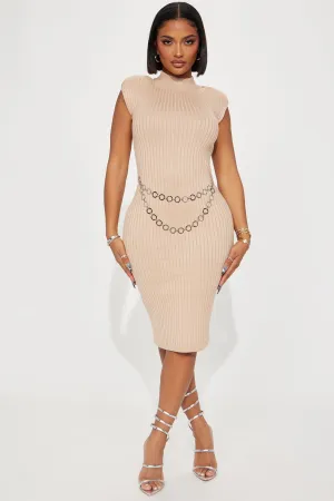 Amelia Mock Neck Midi Dress - Taupe